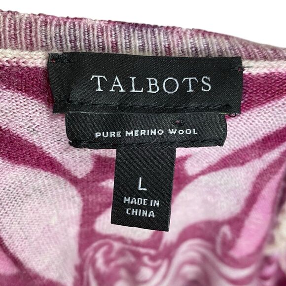 Talbots Sweater Womens L Merino Wool Floral Cottage Romantic Boho Purple Pink - Picture 3 of 11